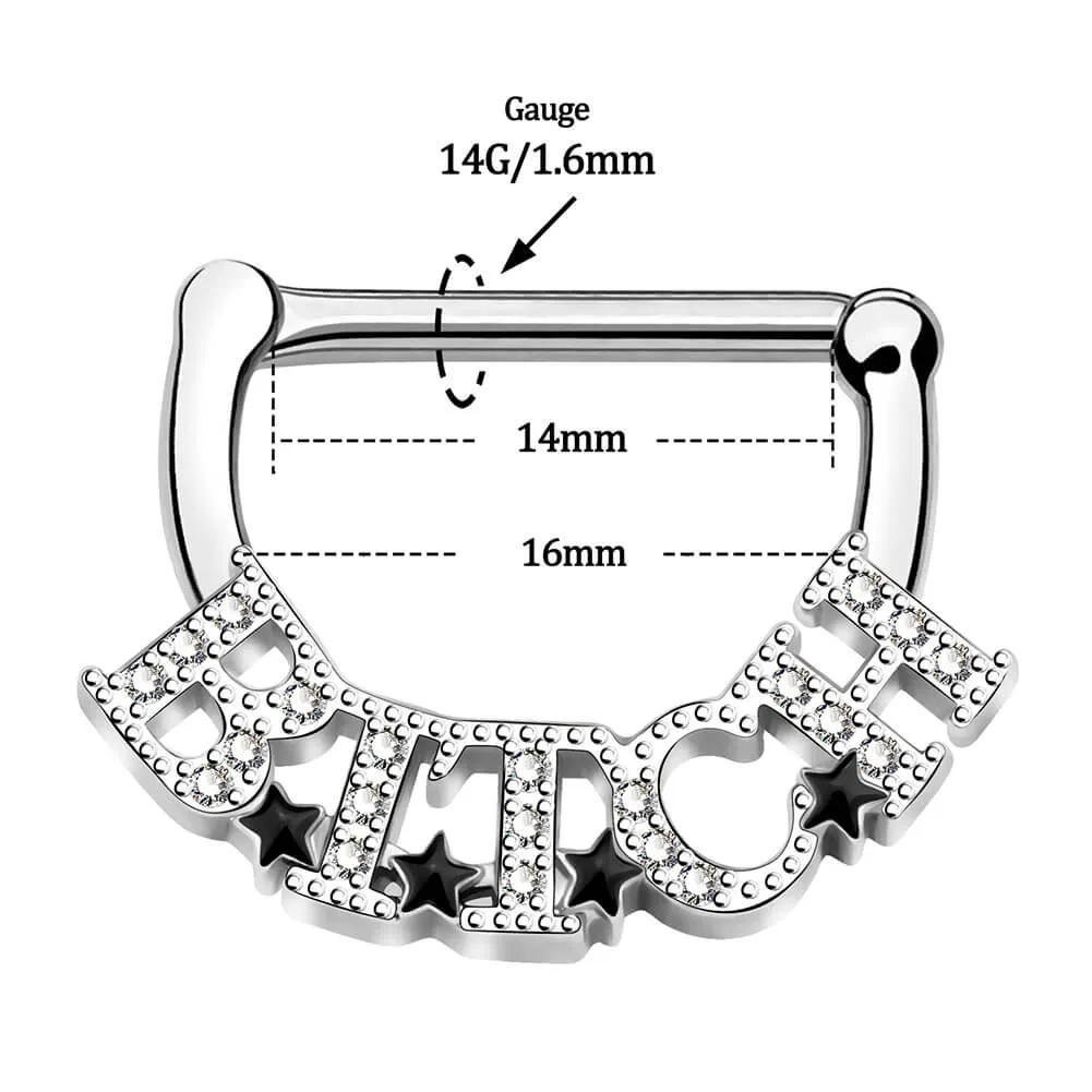 14G 2PCS Clear CZ Letter Nipple Rings Nipple Clickers Ring
