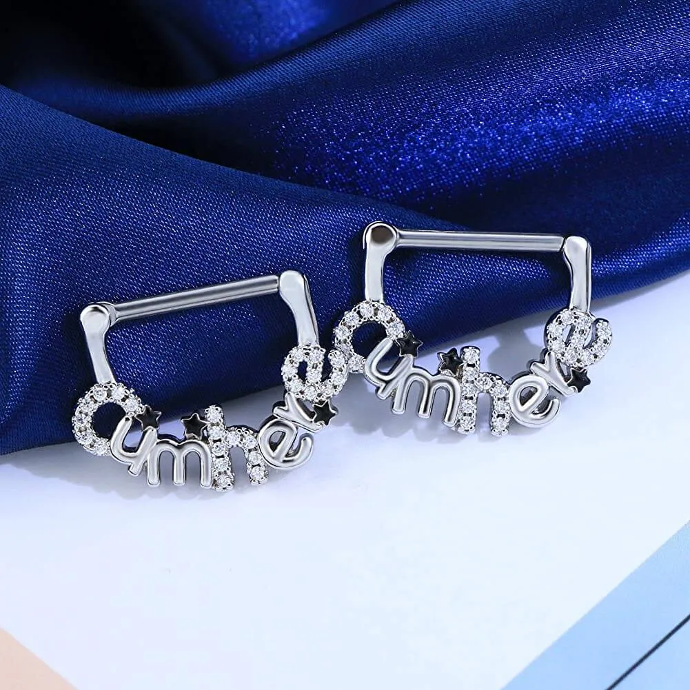 14G 2PCS Clear CZ Letter Nipple Rings Nipple Clickers Ring