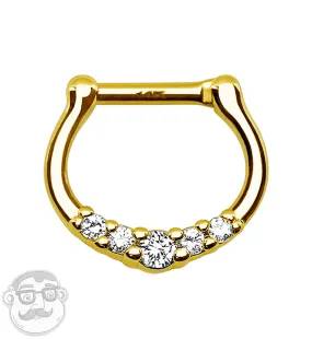 14kt Gold Clear 5 Gem Septum Clicker