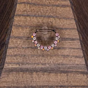21 Gem Pink & White Swarovski Crystals with Pink Opals Clicker in 16g