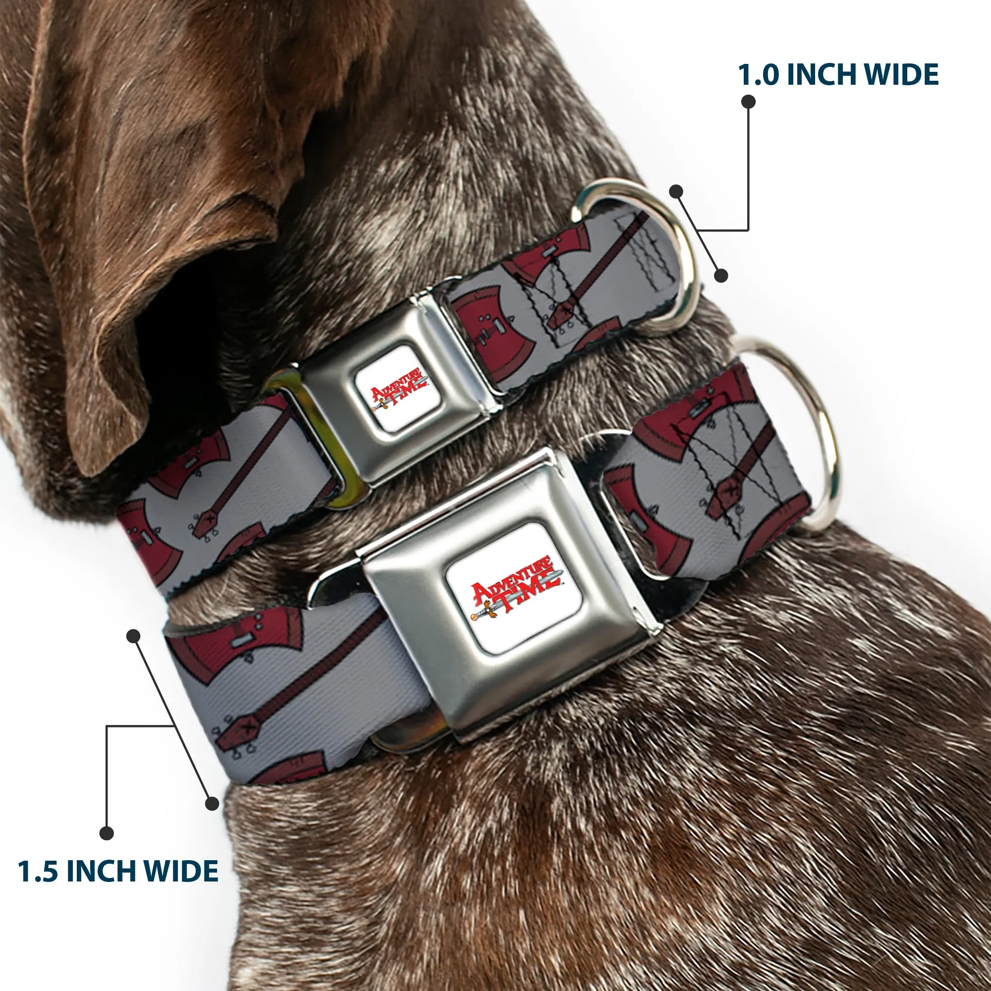 ADVENTURE TIME Title Logo Full Color White Seatbelt Buckle Collar - Adventure Time Marceline's Axe Bass Guitar Scattered Gray
