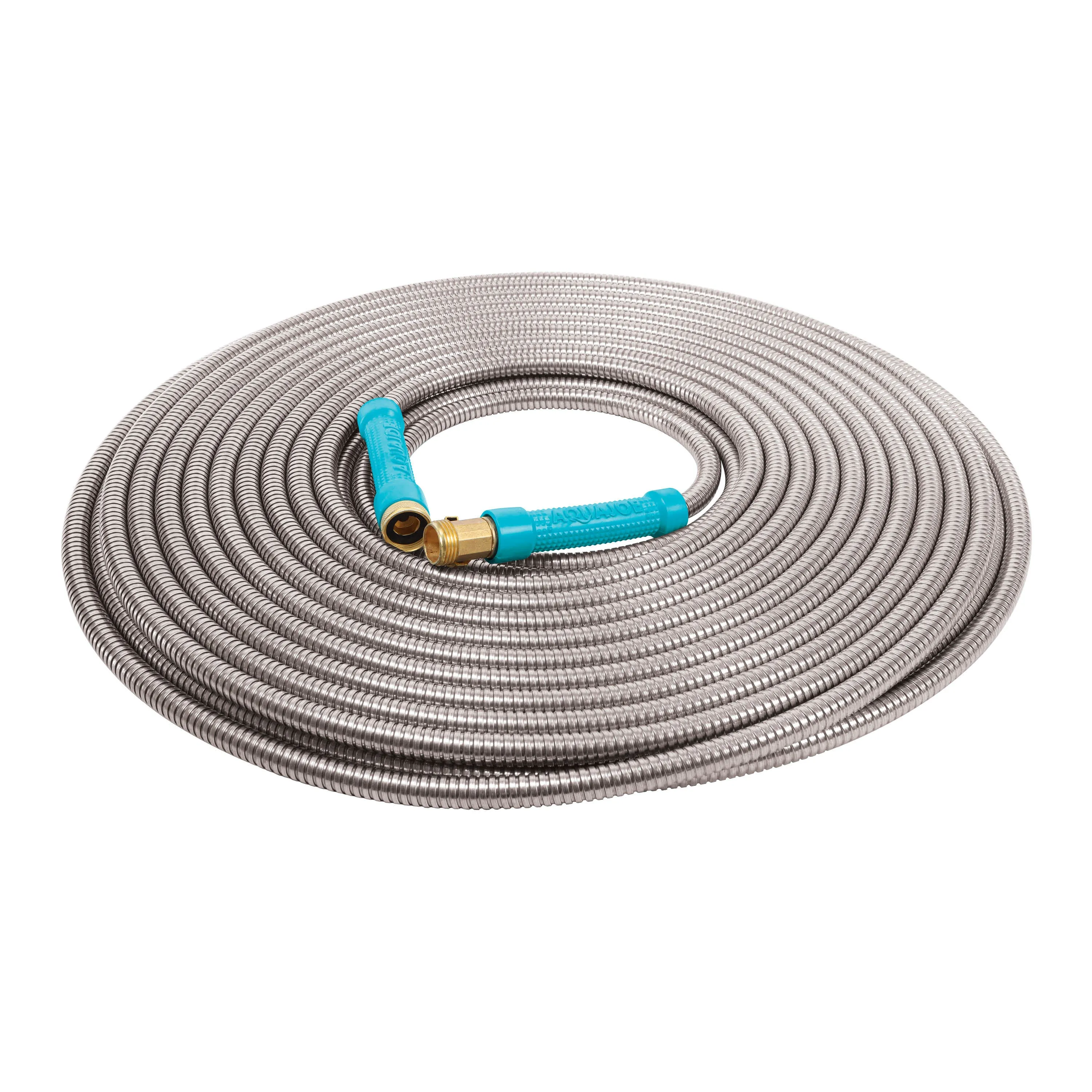 Aqua Joe AJSGH100-MAX Heavy-Duty Puncture Proof Kink-Free Garden Hose | 100-Foot | 1/2-Inch | w/ Brass Fitting & On/Off Valve | Spiral Constructed 304-Stainless Steel Metal