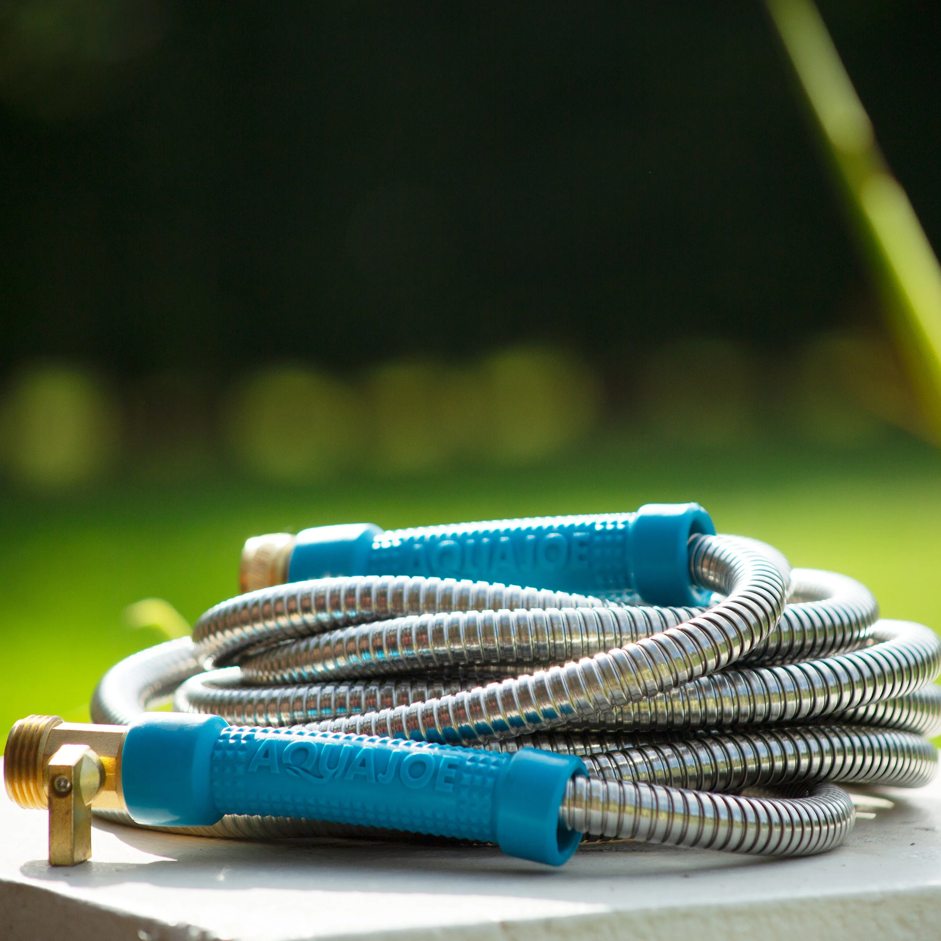 Aqua Joe AJSGH100-MAX Heavy-Duty Puncture Proof Kink-Free Garden Hose | 100-Foot | 1/2-Inch | w/ Brass Fitting & On/Off Valve | Spiral Constructed 304-Stainless Steel Metal