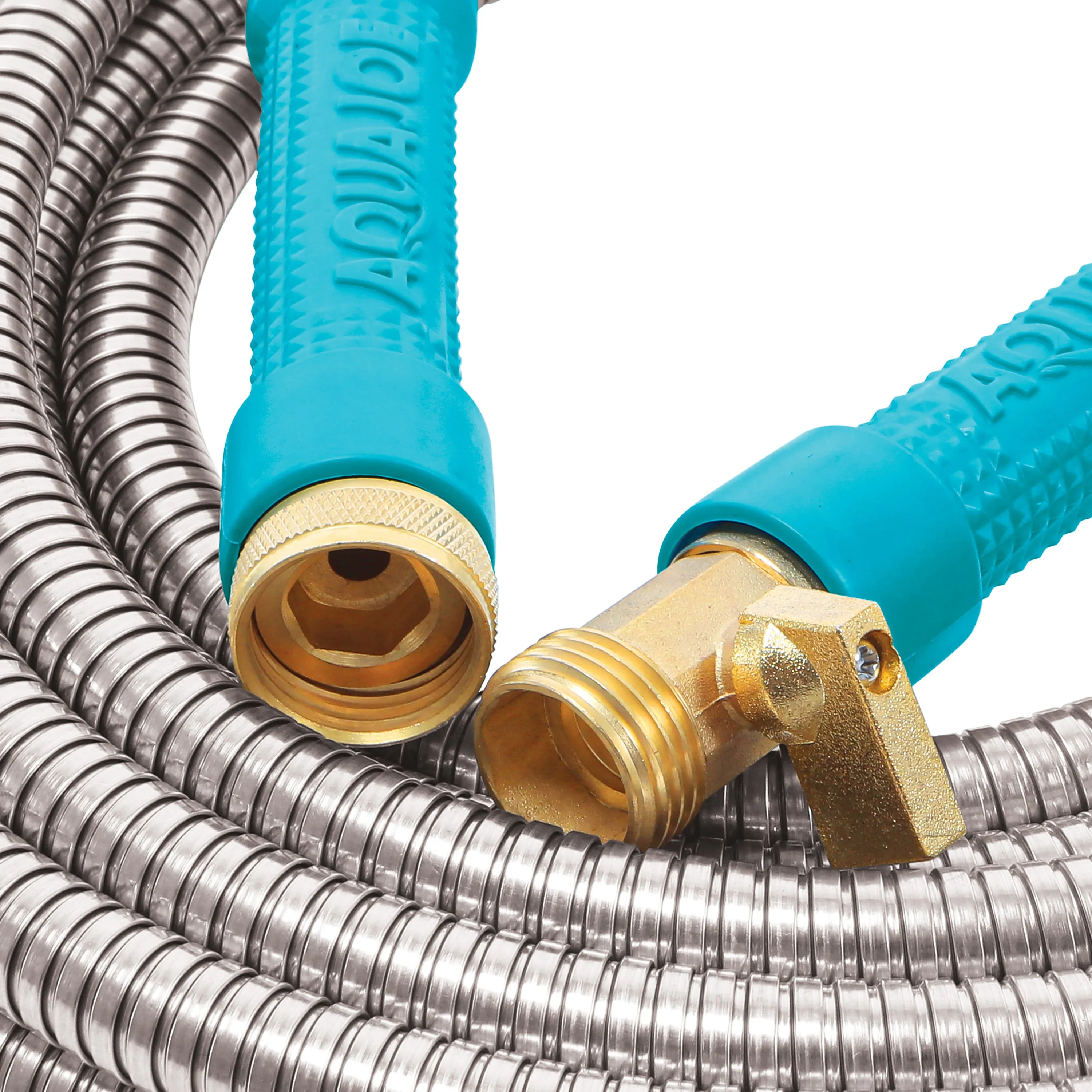 Aqua Joe AJSGH100-MAX Heavy-Duty Puncture Proof Kink-Free Garden Hose | 100-Foot | 1/2-Inch | w/ Brass Fitting & On/Off Valve | Spiral Constructed 304-Stainless Steel Metal
