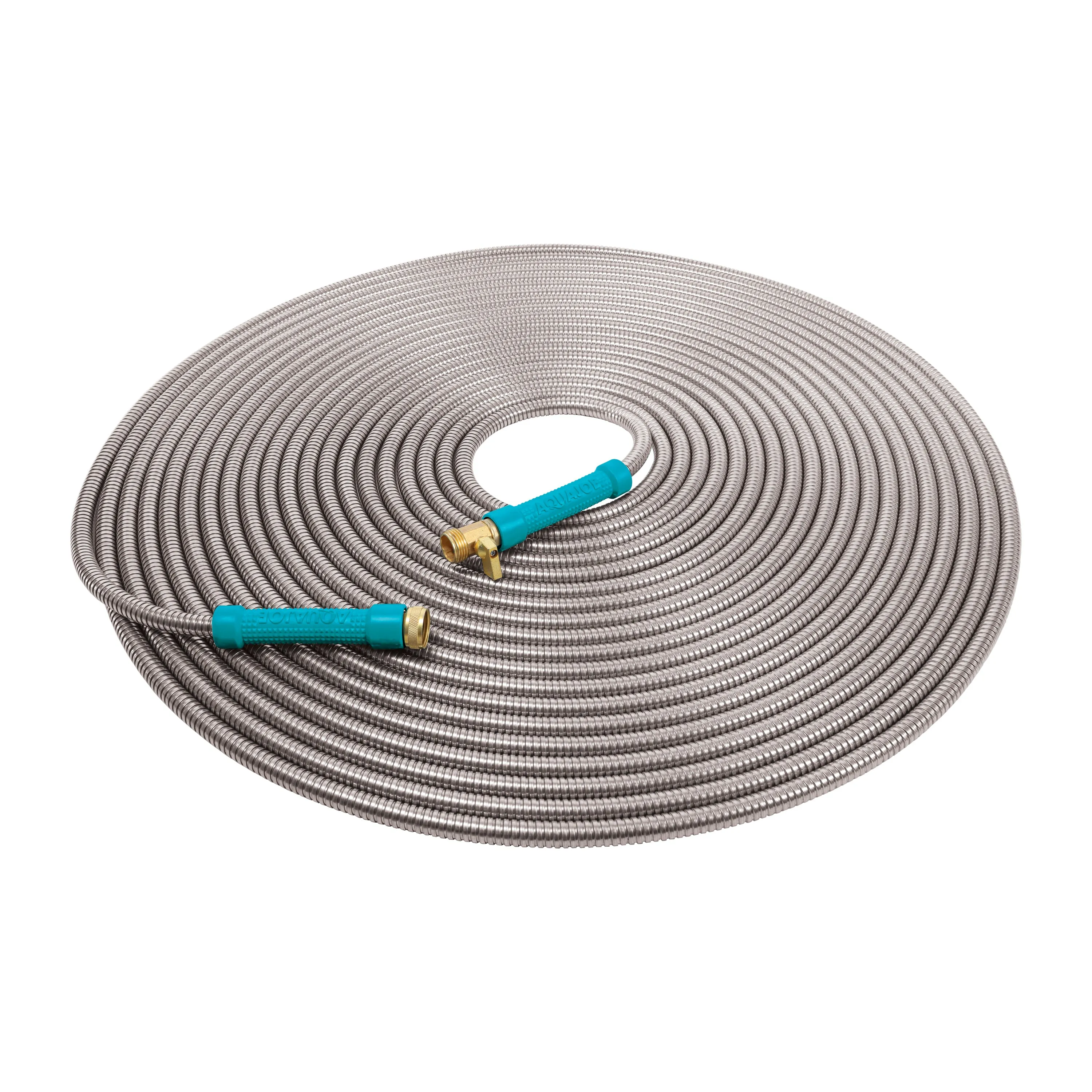 Aqua Joe AJSGH100-MAX Heavy-Duty Puncture Proof Kink-Free Garden Hose | 100-Foot | 1/2-Inch | w/ Brass Fitting & On/Off Valve | Spiral Constructed 304-Stainless Steel Metal