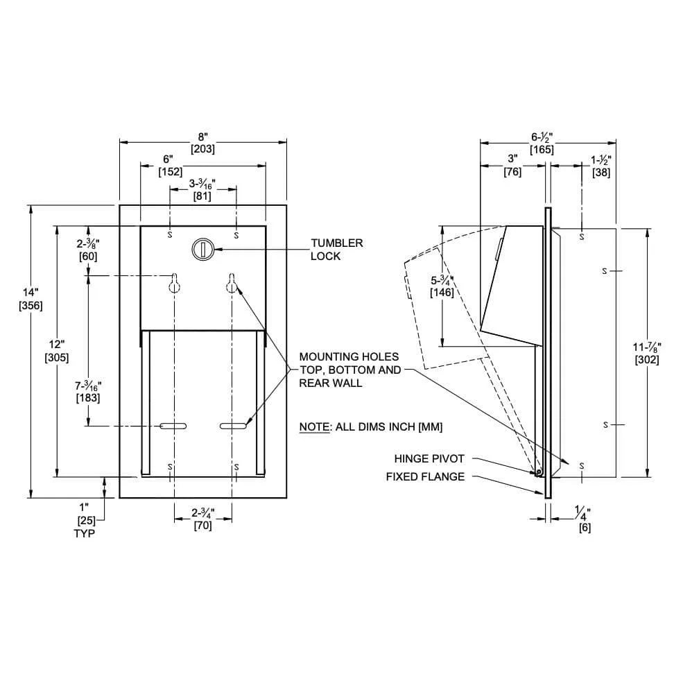 ASI 0031 Commercial Toilet Paper Dispenser, Recessed-Mounted, Stainless Steel w/ Satin Finish