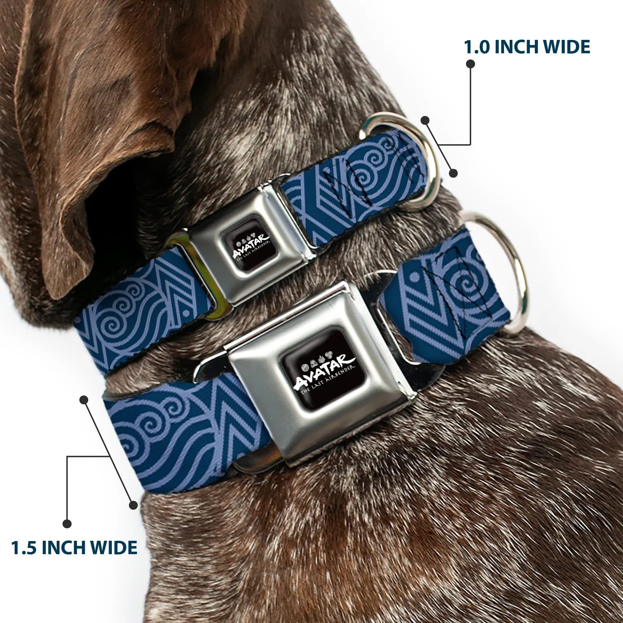 AVATAR LAST AIRBENDER Title Logo Full Color Black/White Seatbelt Buckle Collar - Avatar Last Airbender Water Element Symbol Blues