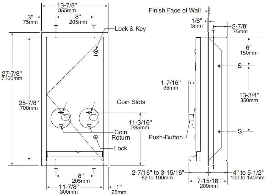 Bobrick B-3706 Napkin and/or Tampon Dispenser