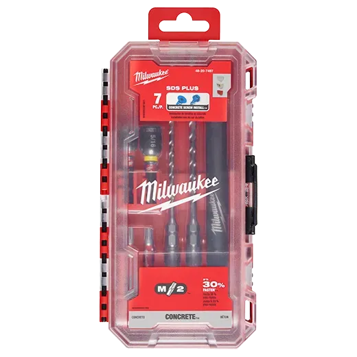 Concrete Screw Kit - Milwaukee 7pc. SDS Plus M/2™ 2-Cutter Concrete Screw Install Kit, 48-20-7497