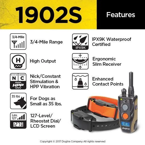 Dogtra 1902S  2 - Dog Training Collar System 3/4 Mile Range