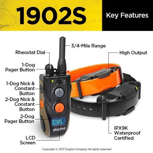 Dogtra 1902S  2 - Dog Training Collar System 3/4 Mile Range