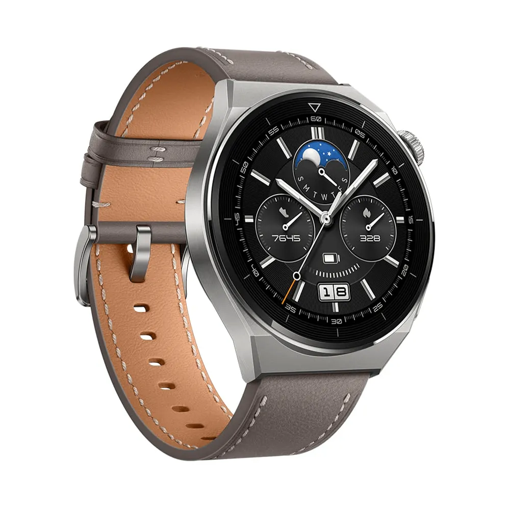 Huawei Watch GT 3 Pro ODN-B19 (46mm - GPS) Light Titanium Case With Gray Leather Strap (Open Box)