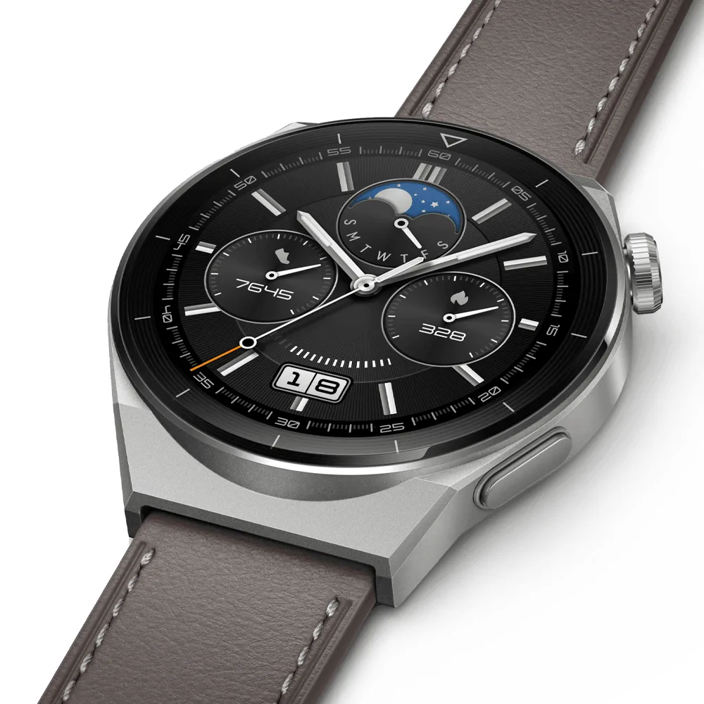 Huawei Watch GT 3 Pro ODN-B19 (46mm - GPS) Light Titanium Case With Gray Leather Strap (Open Box)