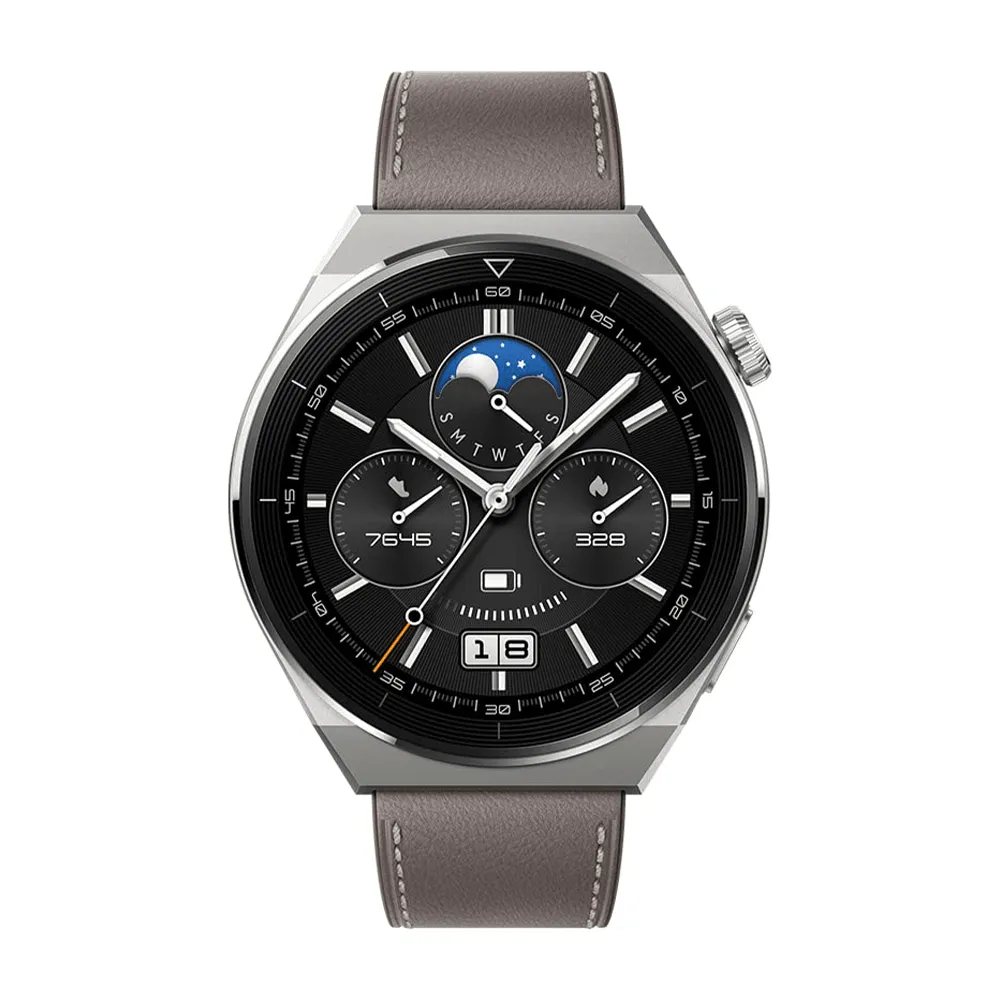 Huawei Watch GT 3 Pro ODN-B19 (46mm - GPS) Light Titanium Case With Gray Leather Strap (Open Box)