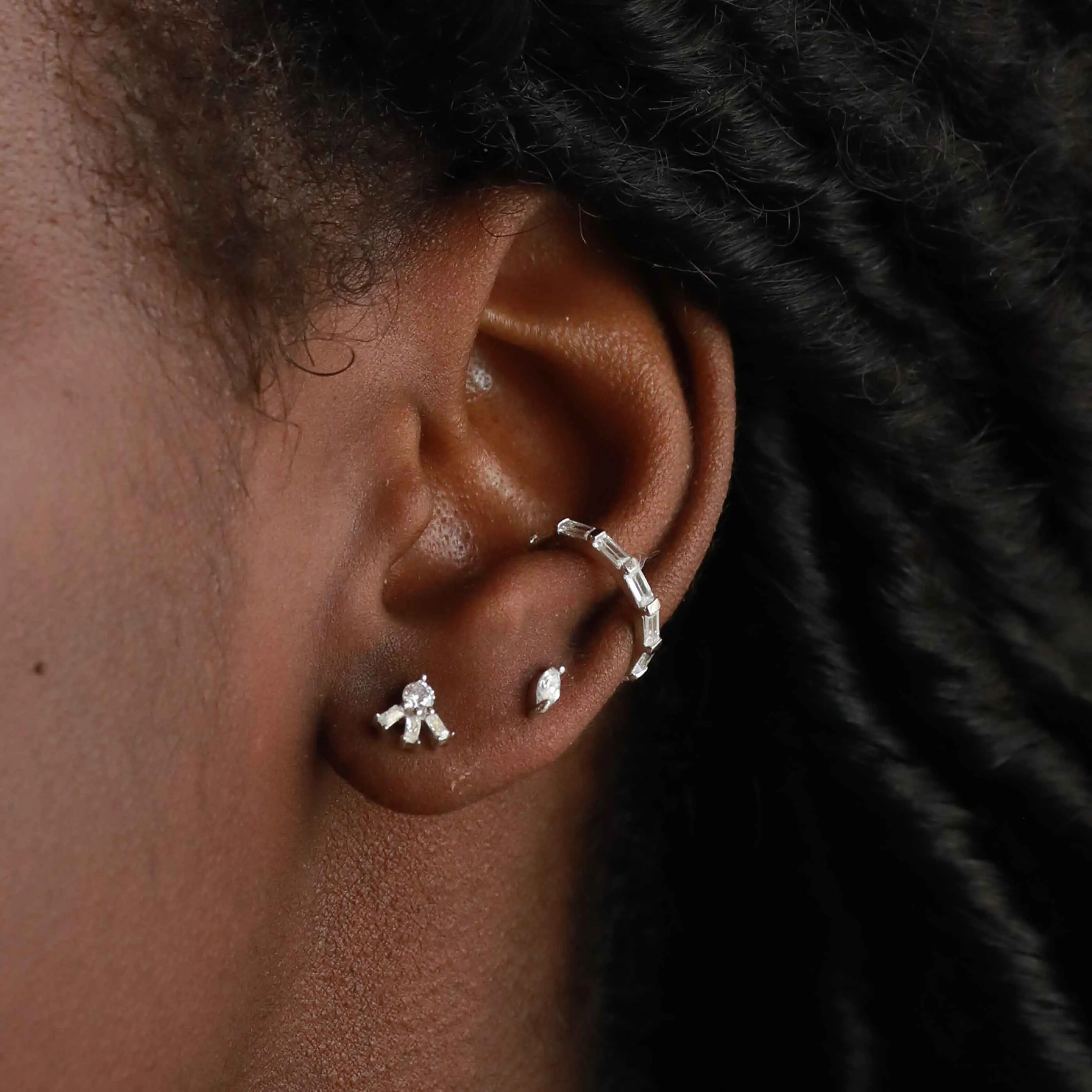 Navette Gem Stud Earrings in Silver
