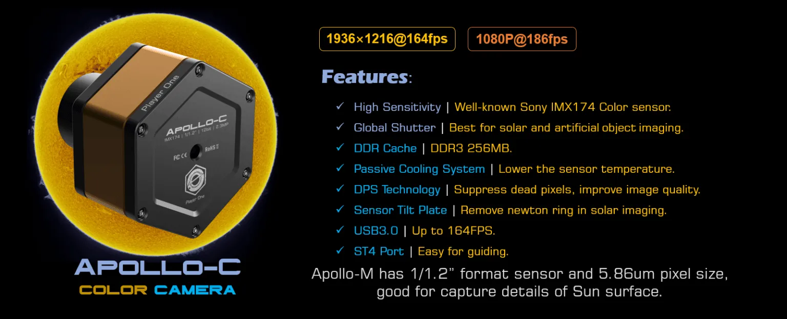Player One Apollo-C USB3.0 Color Camera IMX174 (Apollo-C)