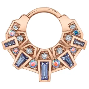 "Atlantean" Hinge Ring in Gold with Tanzanite, Mercury Mist Topaz & White Diamonds