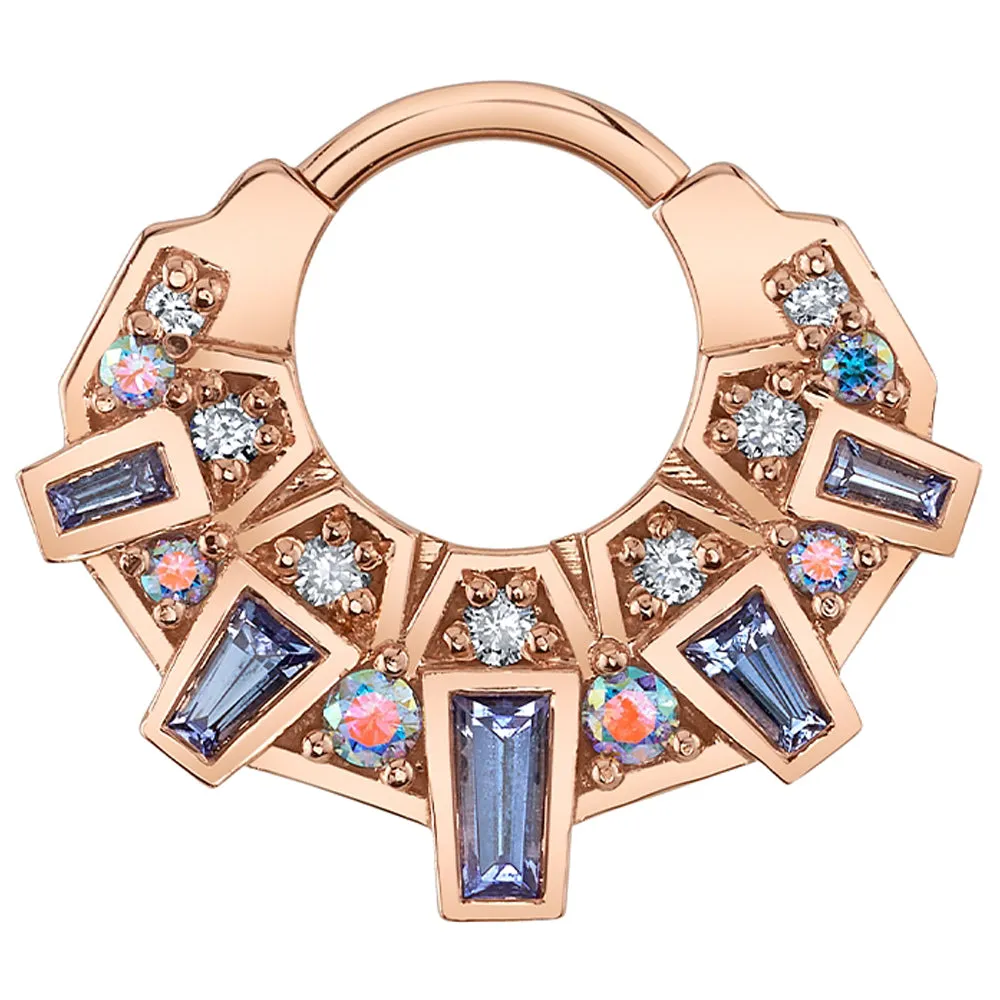 "Atlantean" Hinge Ring in Gold with Tanzanite, Mercury Mist Topaz & White Diamonds
