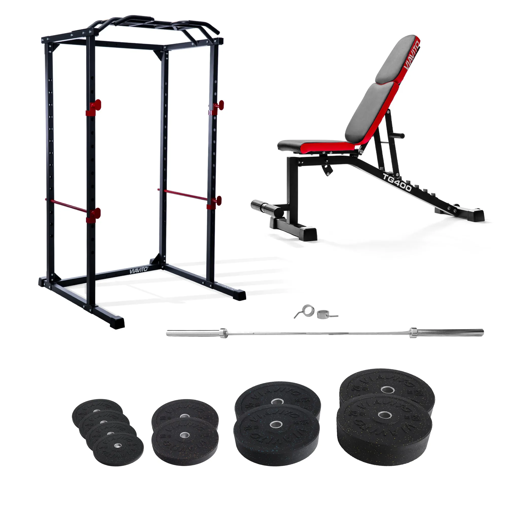 Viavito Home Gym and 130kg Rubber Crumb Bumper Olympic Weight Set